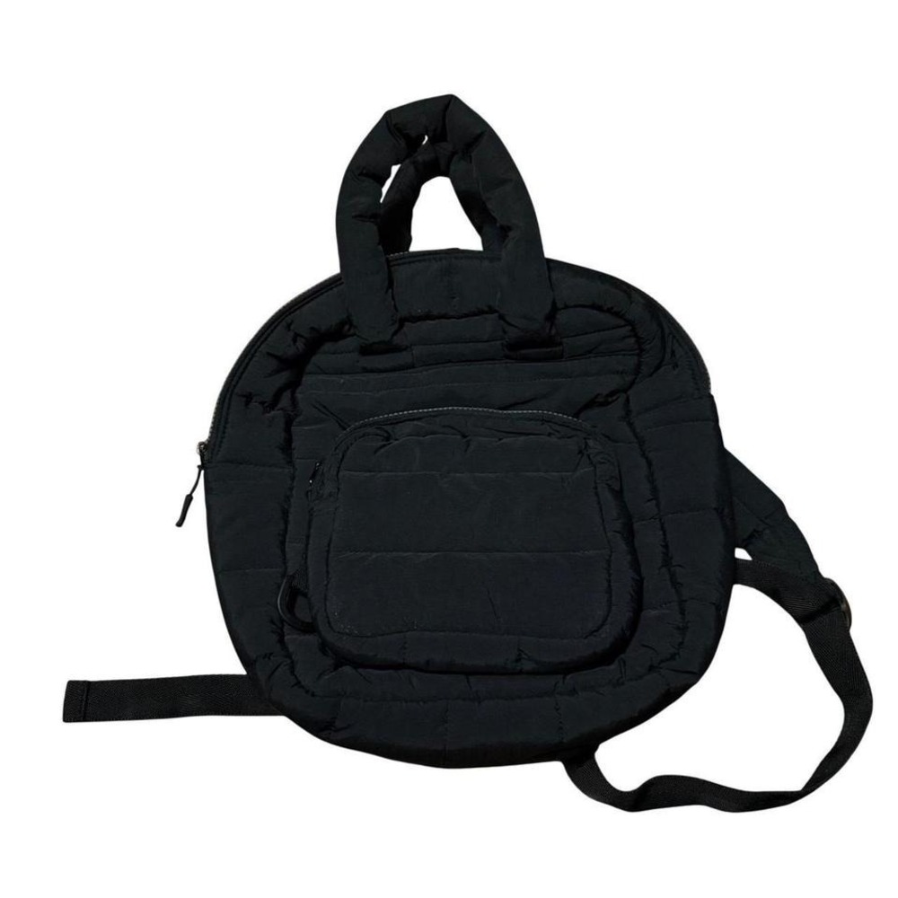 Black Quilted Round Backpack Padded Top Handle Cute Casual Travel Bag
